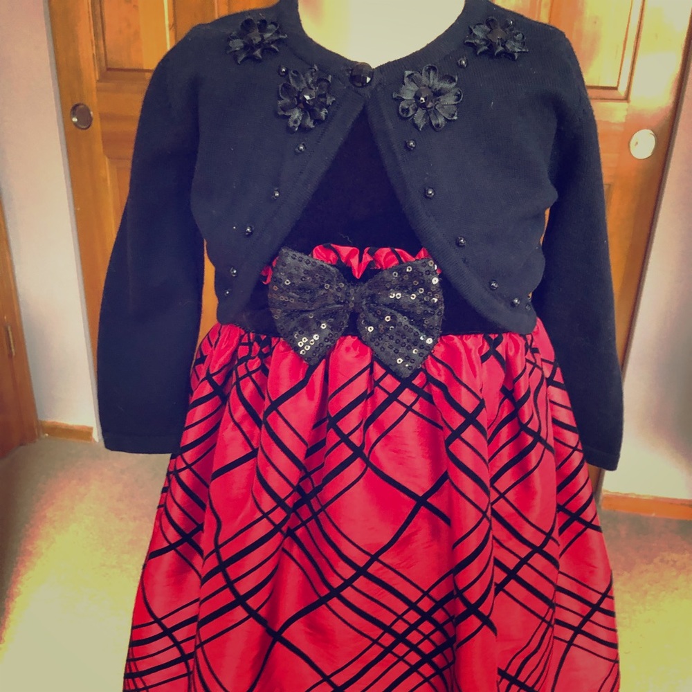 Fancy dress black and red with shrug sweater,  3T